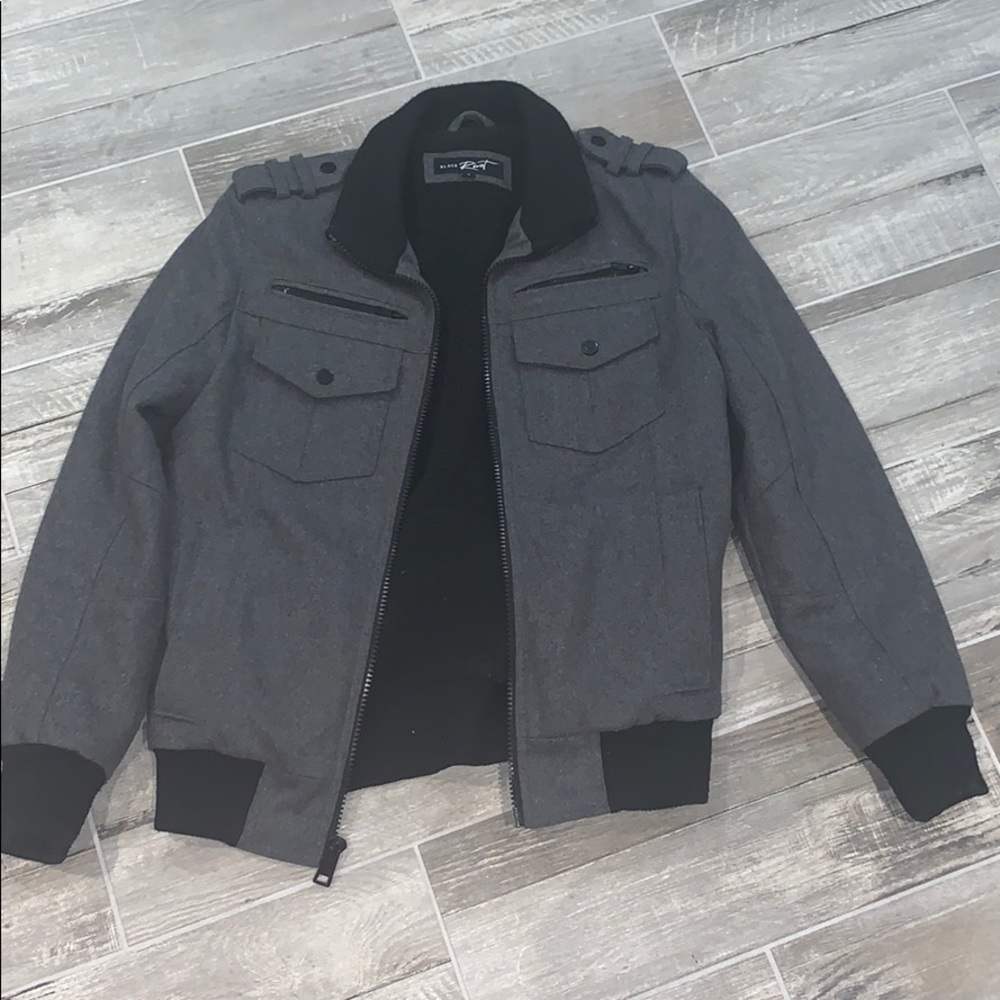 Black rivet wool bomber jacket